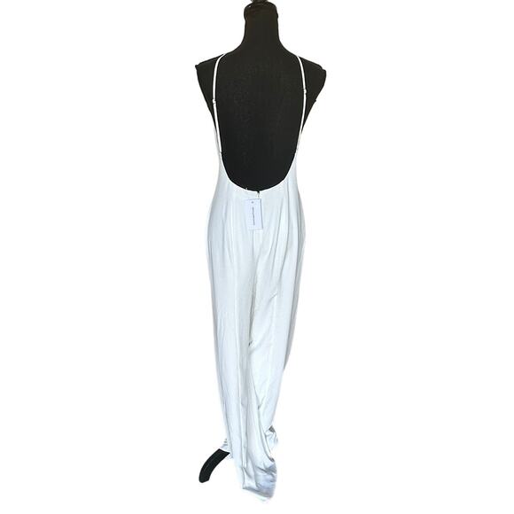 Lovers + Friends White Wide Leg Jumpsuit MEDIUM Halter Split Hem Revolve 258 NEW - Picture 6 of 7